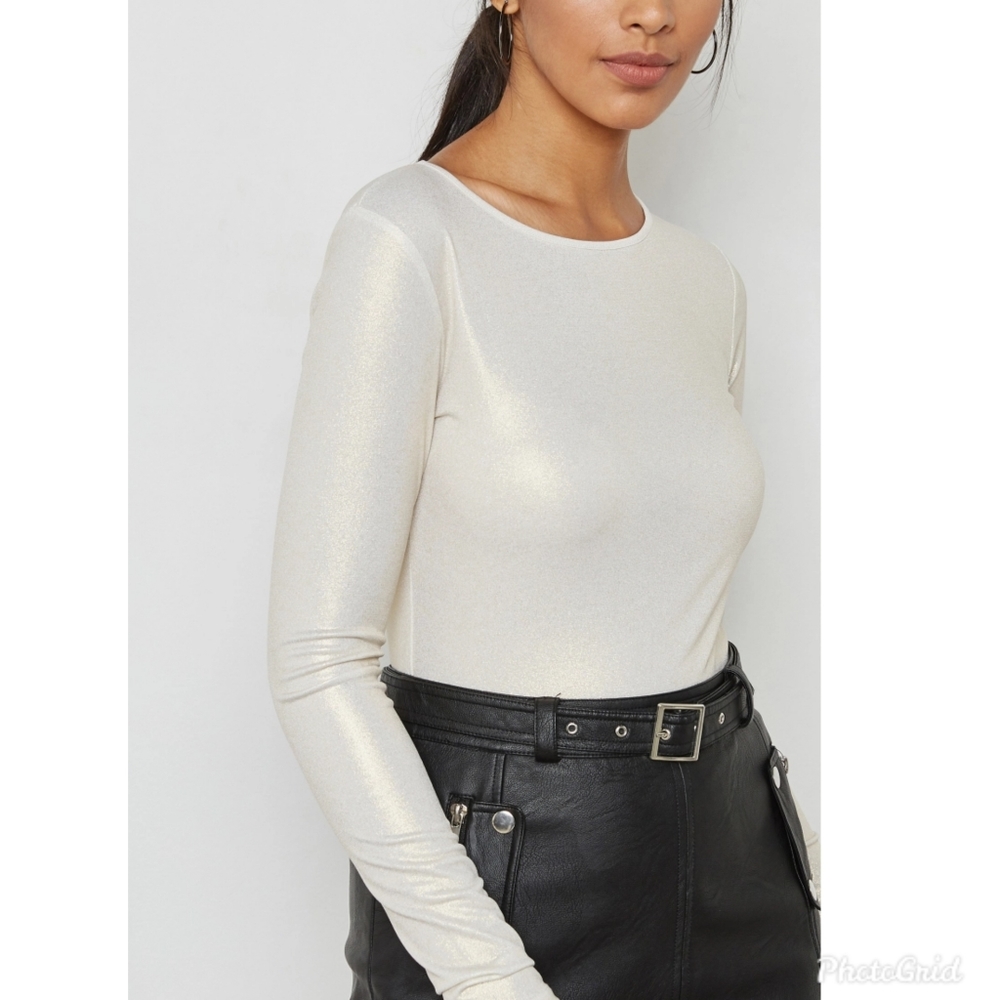 Forever 21 Metallic Glitter Bodysuit - White S
